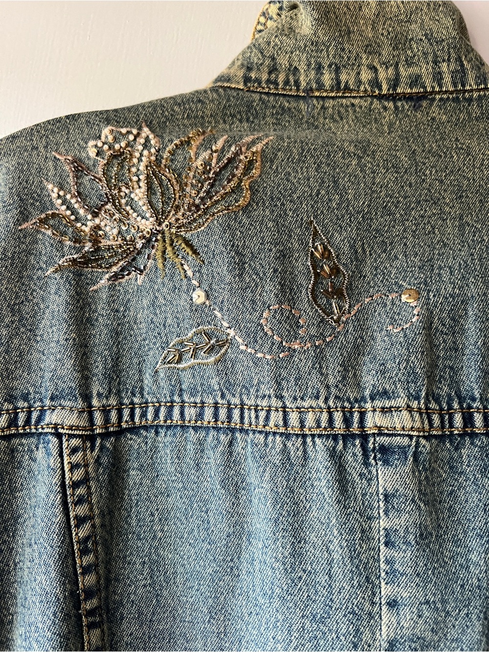 CRAZY LINE Embroidered Long Denim Coat - Green - Picture 5 of 14